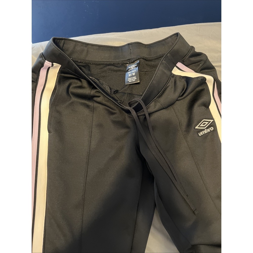 Umbro Pants Womens Med Black Purple Striped Leggings‎ Yoga Gym Workout